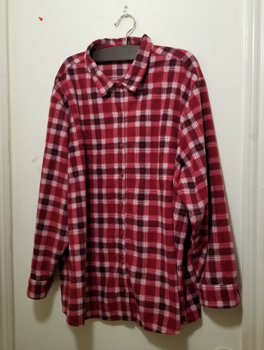 Riders by Lee Women's 4X Red Plaid Velvety Fleece Button-Up Flannel Shirt